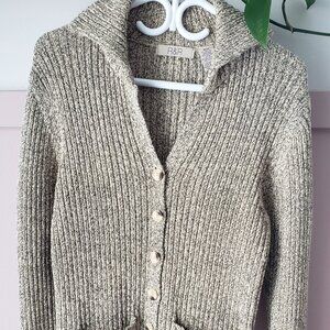 Vintage 90s R&R Marled Knit Cardigan Sweater Grey Chunky Button Front Size M